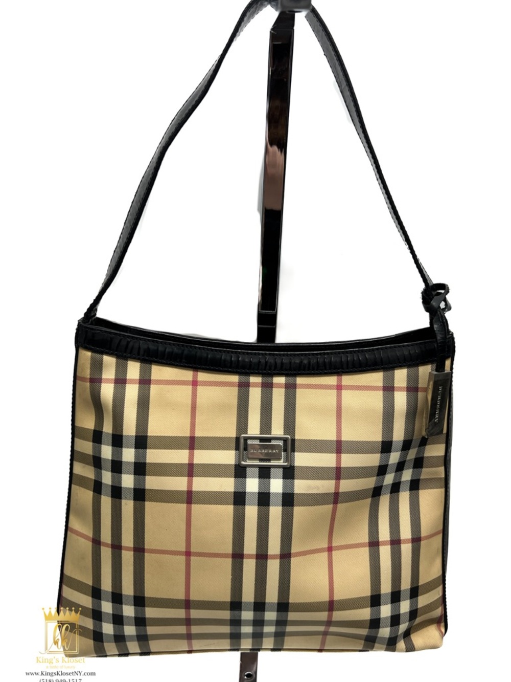 Burberry Beige and Black Check Shoulder Bag